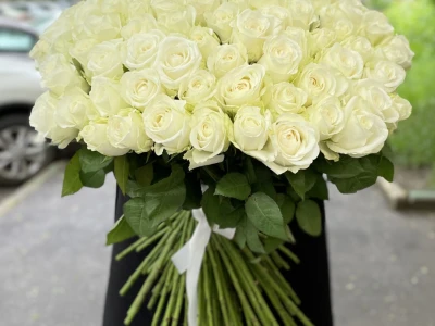 101 белая роза под ленту