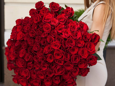 101 красная роза под ленту