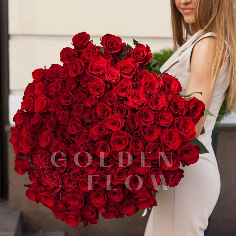 101 красная роза под ленту