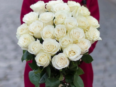 25 белых роз под ленту