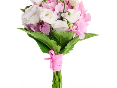 Букет невесты с гортензией и эустомой