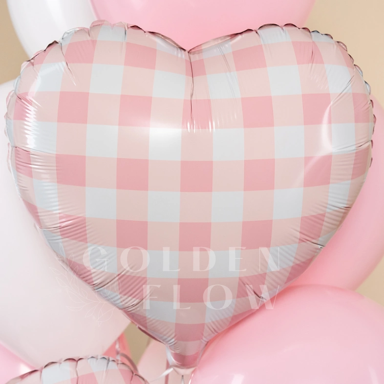 Шар  Сердце, &laquo;Клетка Виши, Розовый&raquo; 