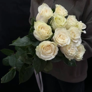 Букет из 11 белых роз под ленту 0